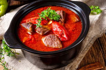 A real Hungarian goulash with beef and paprika