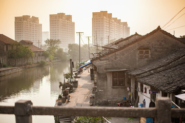 Concept of contrast of old and new buildings