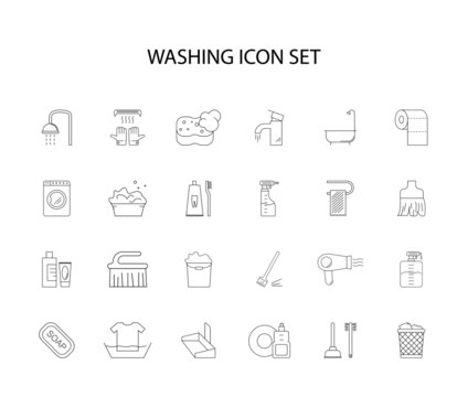 Line icons set. Washing pack. Vector illustration	