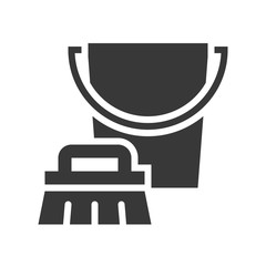 bucket and scrub brush, cleaning service related icon set, glyph design
