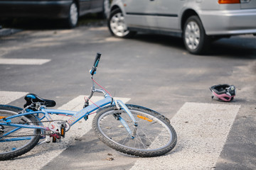 Kid's bike on a pedestrian crossing hit by drunk car driver © Photographee.eu