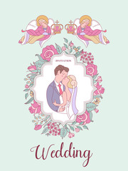 Happy weddings. Vector illustration. Wedding ceremony. Wedding in Church. Wedding card, wedding invitation.
