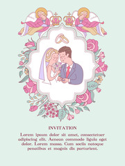 Happy weddings. Vector illustration. Wedding ceremony. Wedding in Church. Wedding card, wedding invitation.