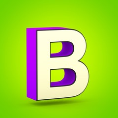 Superhero violet and beige letter B uppercase isolated on lime background.