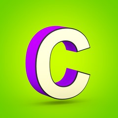 Superhero violet and beige letter C uppercase isolated on lime background.