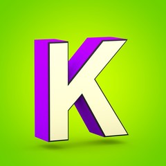 Superhero violet and beige letter K uppercase isolated on lime background.