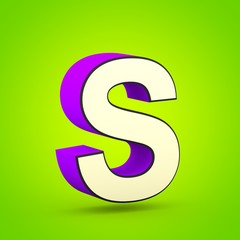 Superhero violet and beige letter S uppercase isolated on lime background.