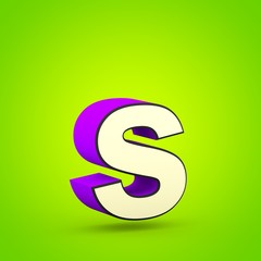 Superhero violet and beige letter S lowercase isolated on lime background.