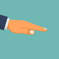 Hand finger pointing. Gesture direction hand. Press push. Vector illustration flat design. Isolated on white background.