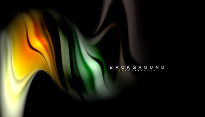 Fluid colors abstract background, twisted liquid design on black, colorful marble or plastic wave texture backdrop, multicolored template for business or technology presentation or web brochure cover