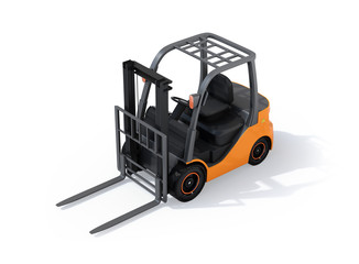 Electric forklift isolated on white background. 3D rendering image.