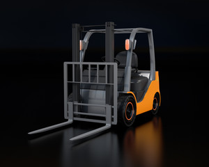 Electric forklift on black background. 3D rendering image.