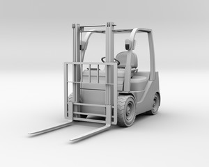 Clay rendering electric forklift on gray background. 3D rendering image.