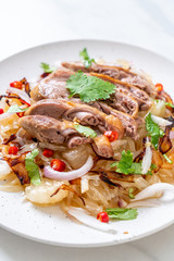 pamelo spicy salad with roasted duck