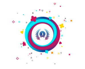 Third place award sign icon. Prize for winner symbol. Laurel Wreath. Colorful button with icon. Geometric elements. Vector