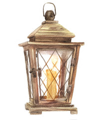 watercolor illustration of an old torch for a celebration of Halloween, drawing by hand candlestick with candles © Ardea-studio