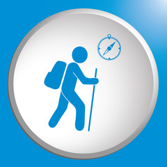 Hiking tourists with compass icon