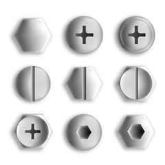 Set of metal screws and bolts isolated. Vector illustration - obrazy, fototapety, plakaty