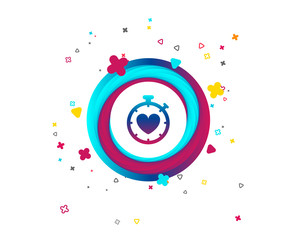 Fototapeta premium Heart Timer sign icon. Stopwatch symbol. Heartbeat palpitation. Colorful button with icon. Geometric elements. Vector
