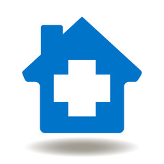 House building with medical cross icon vector. Home medicine illustration. Private Hospital Logo.