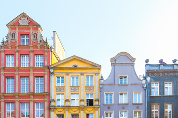 Long Market Street, typical colorful decorative medieval old houses, Royal Route Architecture of Mariacka street is one of most notable tourist attractions. Flat design.