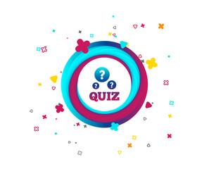 Quiz with question marks sign icon. Questions and answers game symbol. Colorful button with icon. Geometric elements. Vector