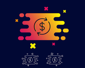 Currency exchange line icon. Money Transfer sign. Dollar in rotation arrow symbol. Gradient banner with line icon. Abstract shape. Vector
