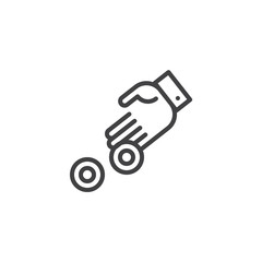 Hand and coins outline icon. linear style sign for mobile concept and web design. Hand give money simple line vector icon. Symbol, logo illustration. Pixel perfect vector graphics