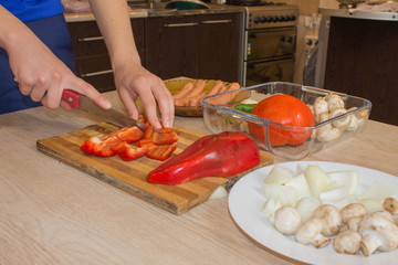 preparing dinner in a kitchen concept cooking, culinary, healthy lifestyle