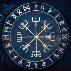Handpainted Vegvisir, viking compass, protecting runes