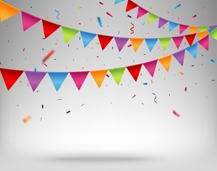 celebration background with bunting flags and confetti