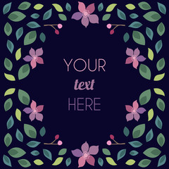 Card with flowers and leaves. Wedding ornament concept. Floral decoration. Vector layout decorative greeting card or invitation design background