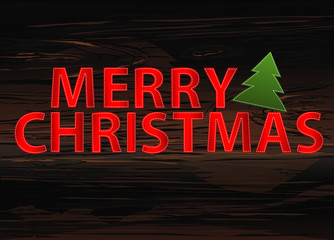 Letters and the inscription of a merry Christmas. Vector on wooden background. Greeting card or invitation to a party.