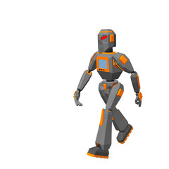 Robot character walking. Isolated on white background. Vector illustration.