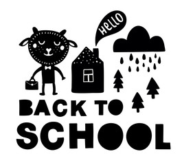 Obraz premium Back to school traditional poster with sheep cute animal.