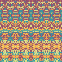 Ethnic pattern. Boho seamless background. Pixel complex ornament. Tribal vector design.