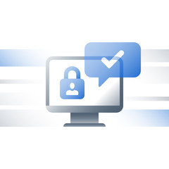 Fototapeta premium Cyber crime protection, personal data security concept, limited access, computer antivirus, monitor and lock, strong password