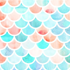 Mermaid scales. Watercolor fish scales. Bright summer pattern with reptilian scales.
