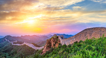 The Great Wall of China at sunrise,panoramic view