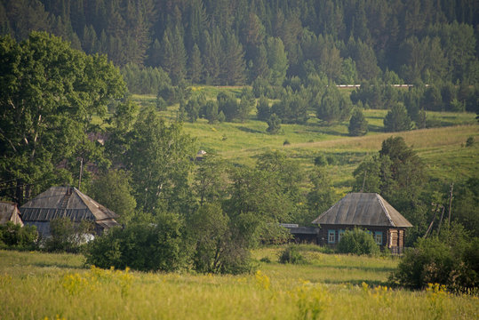 Middle Ural, Russia, -  village in sunny day