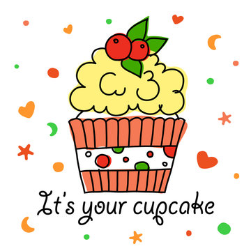 A vector doodle color cupcake