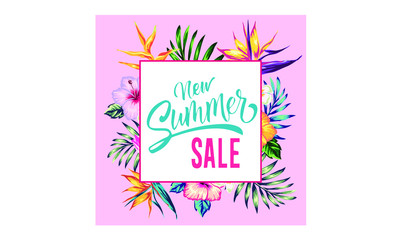 Obraz premium tropical collection with exotic flowers and leaves vector design isolated elements on the white, stock vector tropical a covers hawaiian exotics backgrounds palm leaves with frames use for invitation 