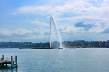 The Jet d&rsquo;Eau is a large fountain in Geneva, Switzerland