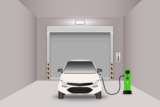 Car garage room, EV car charging room, Vector design