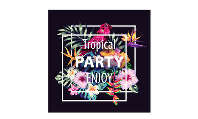 tropical collection with exotic flowers and leaves vector design isolated elements on the white, stock vector tropical a covers hawaiian exotics backgrounds palm leaves with frames use for invitation 