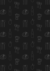 Hand drawn cafe pattern background. Food and drinks wallpaper