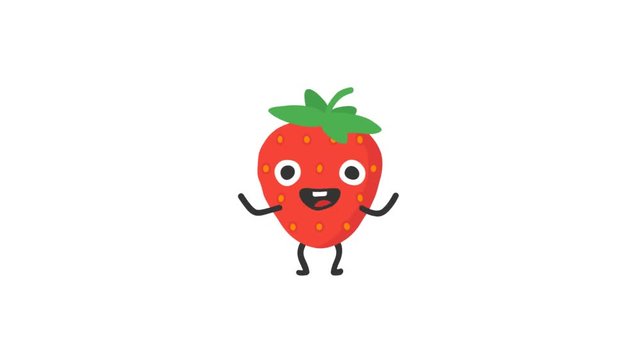 Strawberry funny character dances and smiles. Loop animation. Alpha channel.