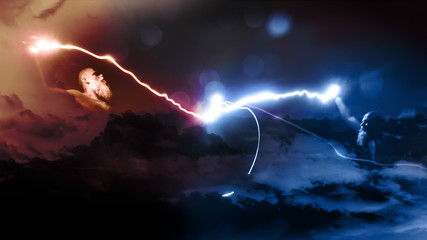 two gods fight with lightnings