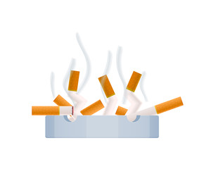 Healthy lifestyle, fighting with no smoking, cigarette butts in ashtray.