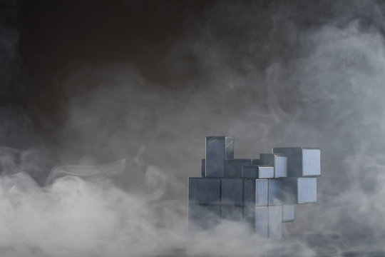 Rubik's cube on the dark or wooden background with smoke. Modern Rubik's cube. - Powered by Adobe